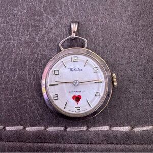 Webster Silver Pocket Watch with Red Heart